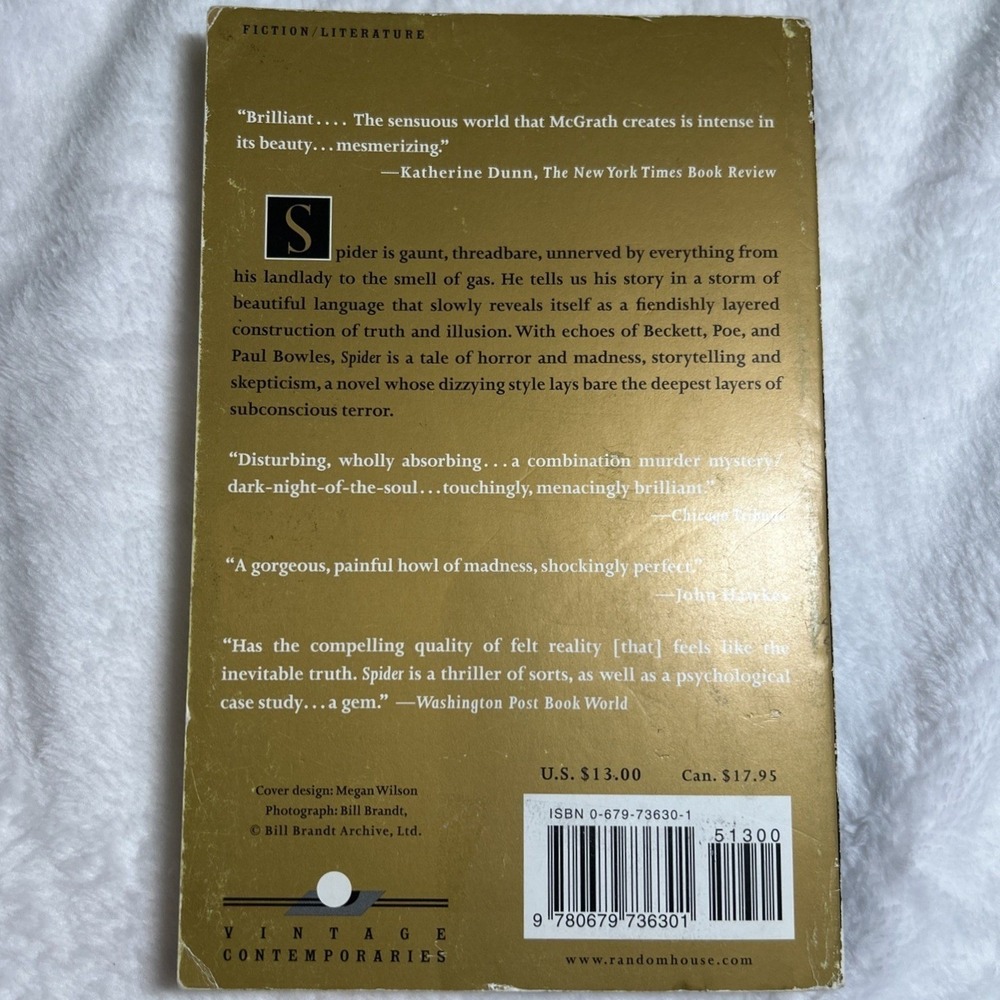 Spider: Patrick McGrath-1991 Horror‎ Novel/Vintage Paperback Edition, Softcover - Picture 2 of 3